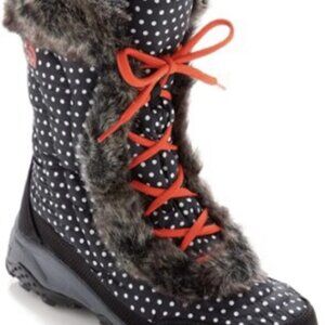 The North Face Youth Girls 2 Nuptse Black Polka Dot Faux Fur Winter Snow Boots